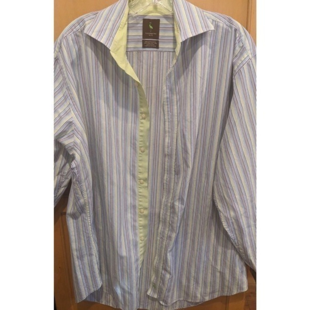 Tailorbyrd‎ Striped Button Down Shirt XL yellow maroon blue cotton long sleeve